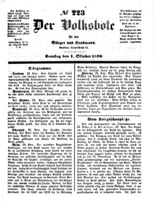 Der Volksbote für den Bürger und Landmann Samstag 1. Oktober 1870