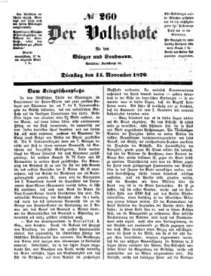 Der Volksbote für den Bürger und Landmann Dienstag 15. November 1870