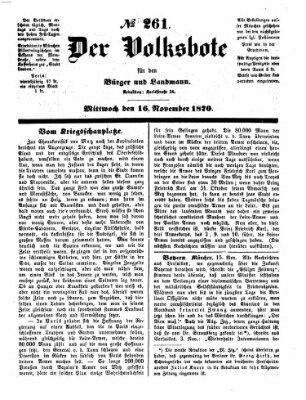 Der Volksbote für den Bürger und Landmann Mittwoch 16. November 1870