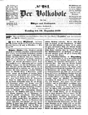 Der Volksbote für den Bürger und Landmann Samstag 10. Dezember 1870