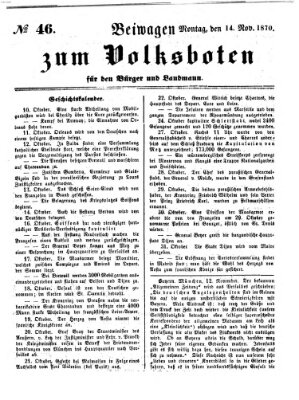 Der Volksbote für den Bürger und Landmann Montag 14. November 1870