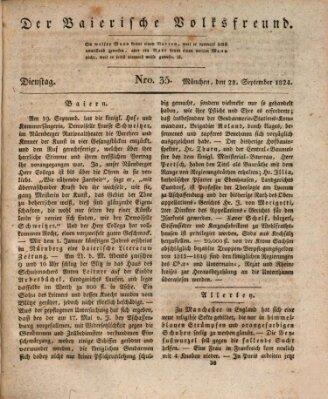 Der bayerische Volksfreund Dienstag 28. September 1824