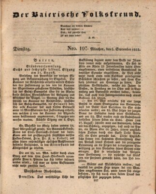 Der bayerische Volksfreund Dienstag 6. September 1825