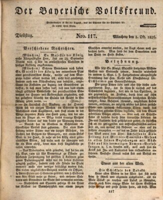 Der bayerische Volksfreund Dienstag 3. Oktober 1826