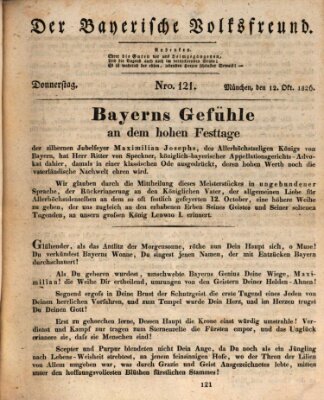 Der bayerische Volksfreund Donnerstag 12. Oktober 1826