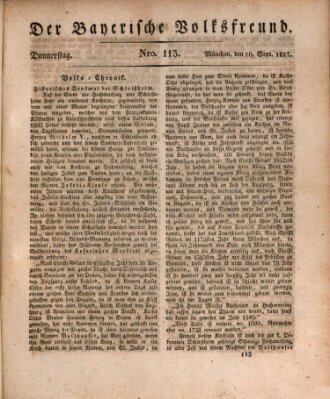 Der bayerische Volksfreund Donnerstag 20. September 1827