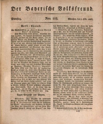 Der bayerische Volksfreund Dienstag 2. Oktober 1827