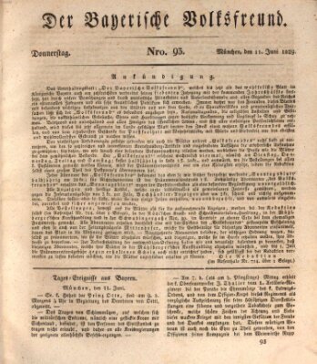 Der bayerische Volksfreund Donnerstag 11. Juni 1829