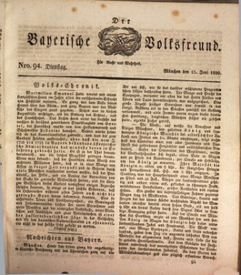 Der bayerische Volksfreund Dienstag 15. Juni 1830
