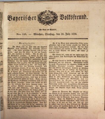 Der bayerische Volksfreund Dienstag 20. Juli 1830