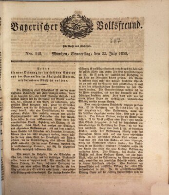 Der bayerische Volksfreund Donnerstag 22. Juli 1830