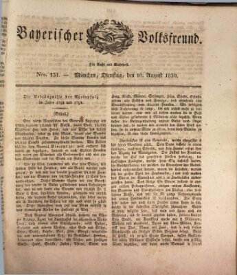 Der bayerische Volksfreund Dienstag 10. August 1830