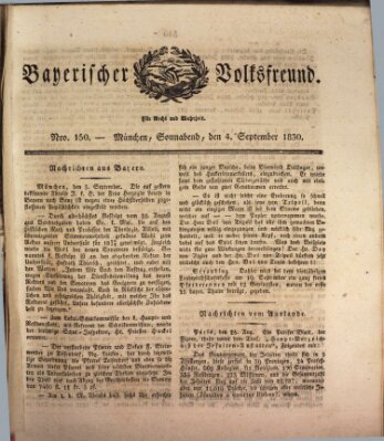 Der bayerische Volksfreund Samstag 4. September 1830