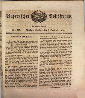 Der bayerische Volksfreund Dienstag 7. September 1830