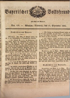 Der bayerische Volksfreund Mittwoch 15. September 1830