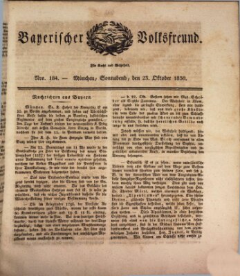 Der bayerische Volksfreund Samstag 23. Oktober 1830