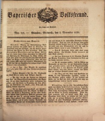 Der bayerische Volksfreund Mittwoch 3. November 1830