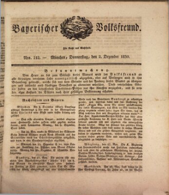 Der bayerische Volksfreund Donnerstag 2. Dezember 1830