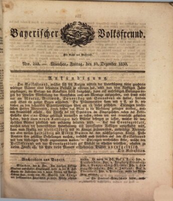 Der bayerische Volksfreund Freitag 10. Dezember 1830