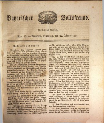 Der bayerische Volksfreund Samstag 22. Januar 1831