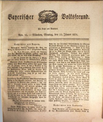 Der bayerische Volksfreund Montag 24. Januar 1831