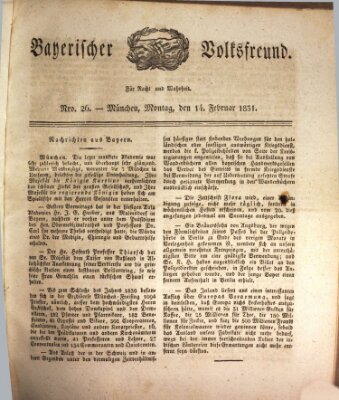 Der bayerische Volksfreund Montag 14. Februar 1831