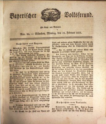 Der bayerische Volksfreund Montag 21. Februar 1831