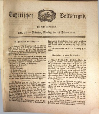 Der bayerische Volksfreund Montag 28. Februar 1831