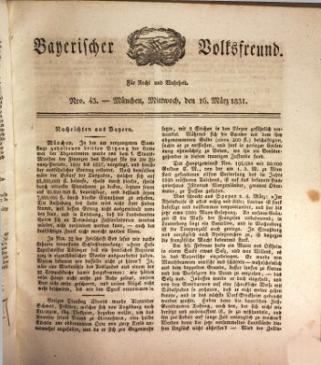 Der bayerische Volksfreund Mittwoch 16. März 1831