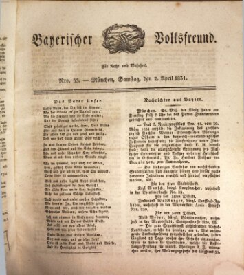 Der bayerische Volksfreund Samstag 2. April 1831