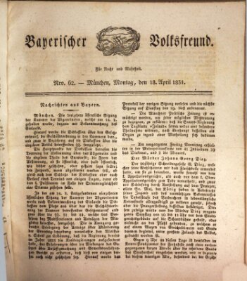 Der bayerische Volksfreund Montag 18. April 1831