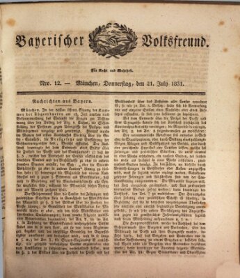 Der bayerische Volksfreund Donnerstag 21. Juli 1831