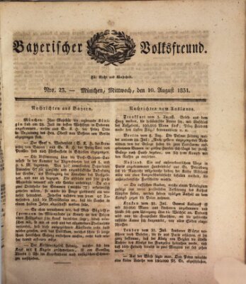 Der bayerische Volksfreund Mittwoch 10. August 1831