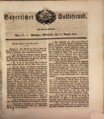 Der bayerische Volksfreund Mittwoch 17. August 1831