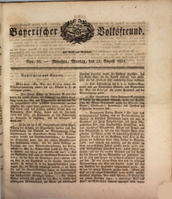 Der bayerische Volksfreund Montag 22. August 1831