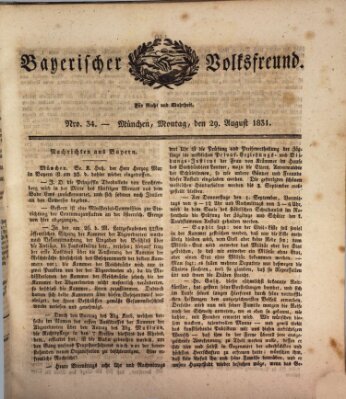 Der bayerische Volksfreund Montag 29. August 1831