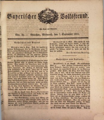 Der bayerische Volksfreund Mittwoch 7. September 1831