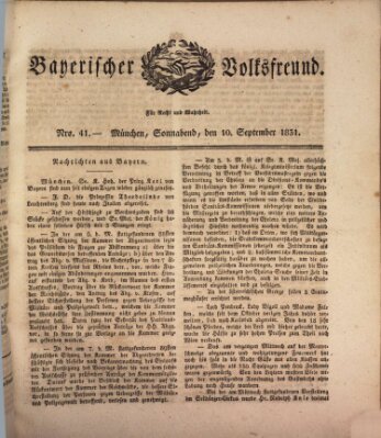 Der bayerische Volksfreund Samstag 10. September 1831