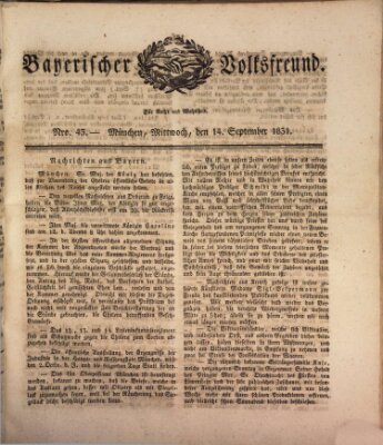 Der bayerische Volksfreund Mittwoch 14. September 1831