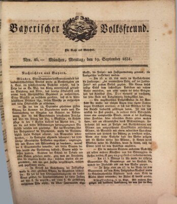 Der bayerische Volksfreund Montag 19. September 1831