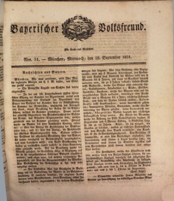 Der bayerische Volksfreund Mittwoch 28. September 1831