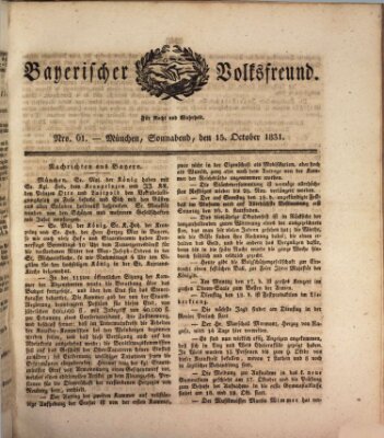 Der bayerische Volksfreund Samstag 15. Oktober 1831