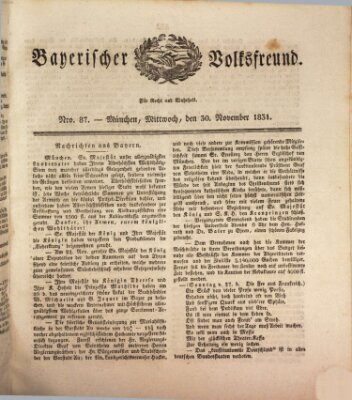 Der bayerische Volksfreund Mittwoch 30. November 1831