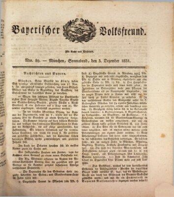 Der bayerische Volksfreund Samstag 3. Dezember 1831