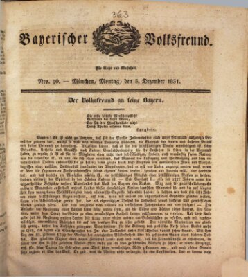 Der bayerische Volksfreund Montag 5. Dezember 1831