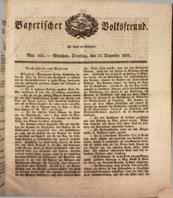 Der bayerische Volksfreund Dienstag 27. Dezember 1831