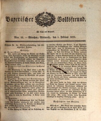 Der bayerische Volksfreund Mittwoch 1. Februar 1832