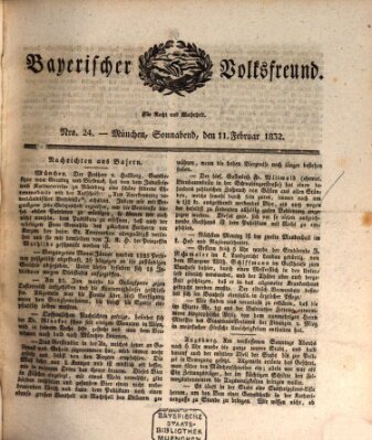 Der bayerische Volksfreund Samstag 11. Februar 1832