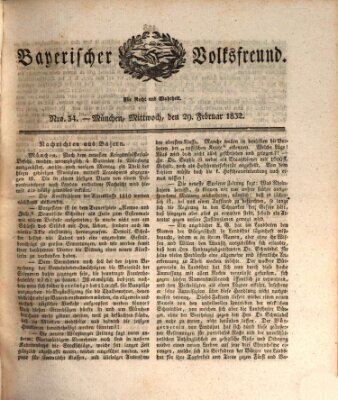 Der bayerische Volksfreund Mittwoch 29. Februar 1832