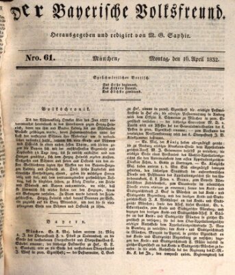 Der bayerische Volksfreund Montag 16. April 1832